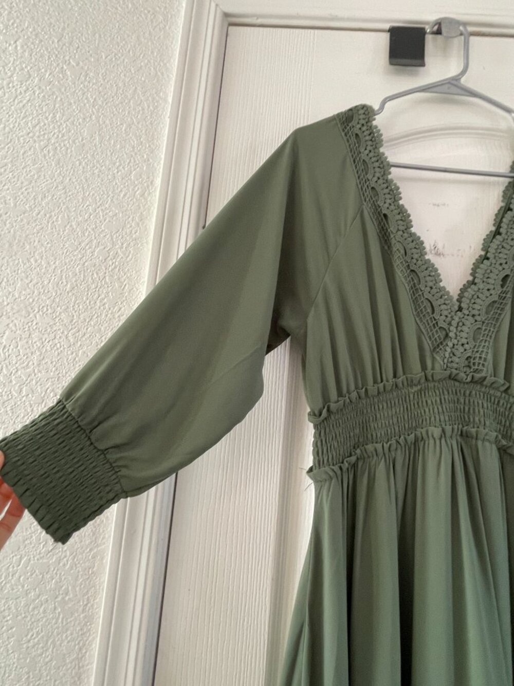Baltic Born Pippa Ruffle Sage Green Flowy Boho Maxi Dress, Lace Trim, Size L - Picture 2 of 8